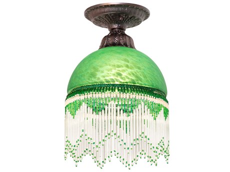Meyda Roussillon 1-Light Mahogany Bronze Green Traditional Dome Flush Mount