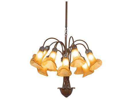 Meyda Tiffany Pond Lily 12-Light Natural Bronze Verdigris Orange Traditional Chandelier