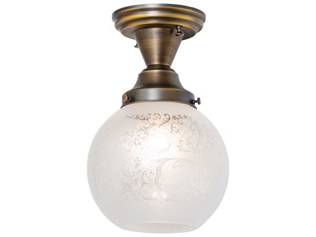 Meyda Revival Schoolhouse 1-Light Antique Brass Flush Mount