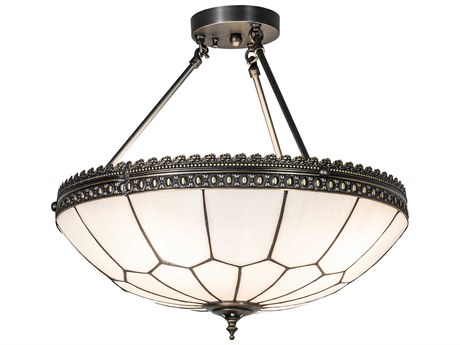 Meyda Vincent Honeycomb 4-Light Weathered Antique Brass Semi Flush Mount