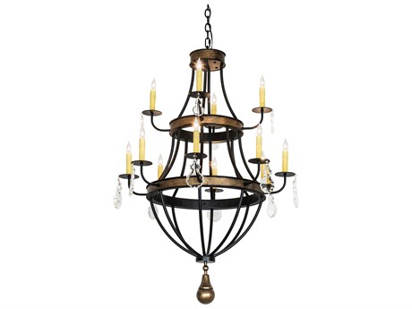 Meyda Georgetown 12-Light Textured Black Brushed Gold Chandelier
