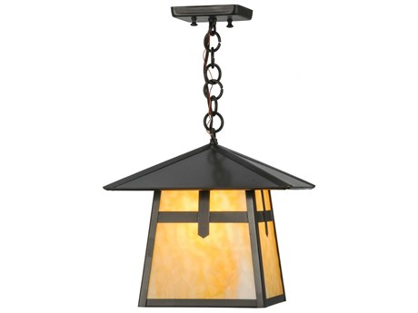 Meyda Stillwater Cross Mission 1-Light Craftsman Brown Glass Lantern Pendant