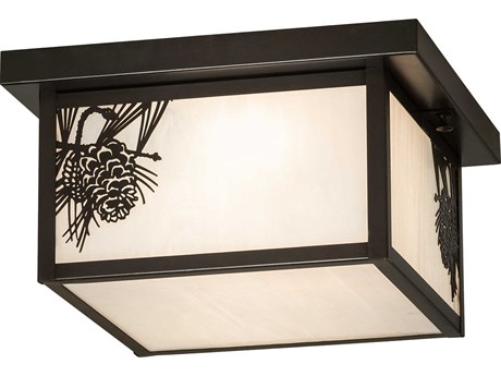 Meyda Hyde Park 2-Light Craftsman Brown Glass Flush Mount