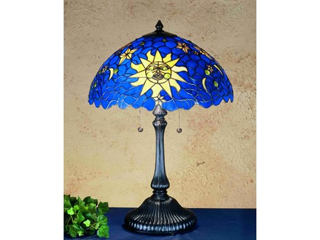 Meyda Sunflower Amber Glass Acrylic Brown Tiffany Table Lamp
