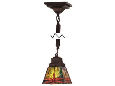 Meyda Prairie Dragonfly 1-Light Mahogany Bronze Glass Tiffany Empire Mini Pendant