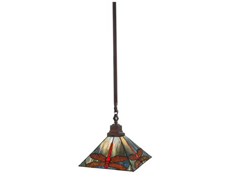 Meyda Prairie Dragonfly 1-Light Mahogany Bronze Glass Tiffany Empire Mini Pendant