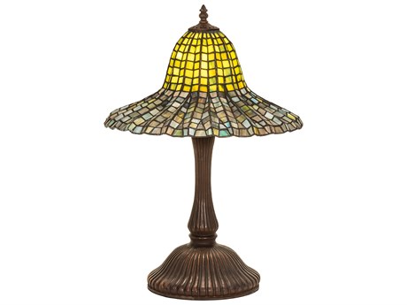 Meyda Bell Mahogany Bronze Glass Tiffany Table Lamp