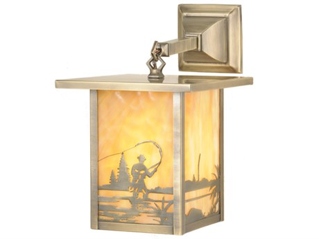 Meyda Fly Fishing Antique Nickel Glass Wall Sconce