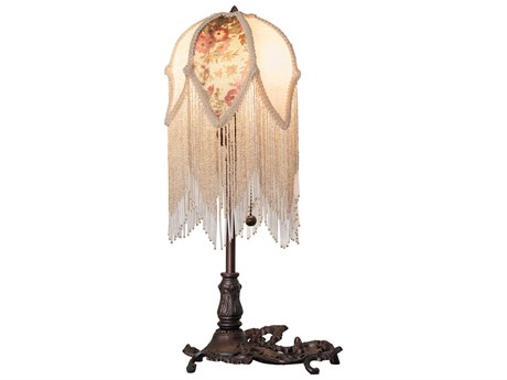 Meyda Fabric Tulip Mahogany Bronze Table Lamp