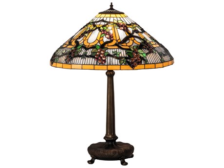 Meyda Jeweled Grape Mahogany Bronze Glass Tiffany Buffet Lamp