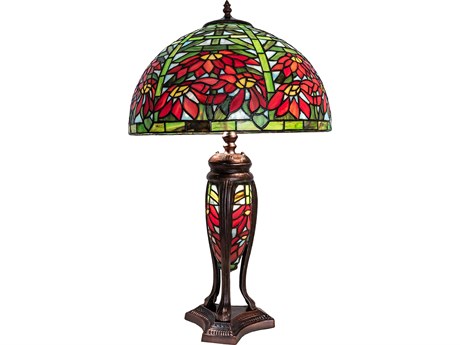 Meyda Tiffany Poinsettia Brown Traditional Table Lamp