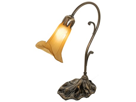 Meyda Pond Lily Antique Brass Glass Table Lamp