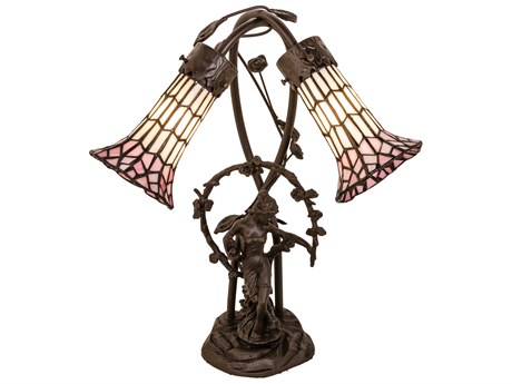 Meyda Pond Lily Mahogany Bronze Glass Tiffany Table Lamp