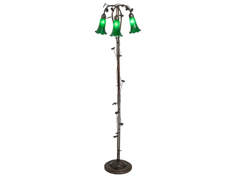 Meyda Pond Lily Mahogany Bronze Tiffany Floor Lamp with Green Glass Shade