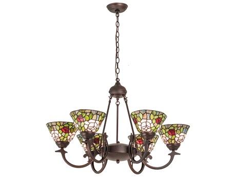 Meyda Tiffany Rosebush 6-Light Blue Glass Bowl Chandelier
