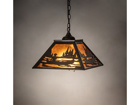 Meyda Canoe At Lake 2-Light Timeless Bronze Glass Tiffany Empire Pendant