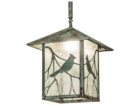 Meyda Seneca Song Bird 1-Light Green Clear Glass Lantern Pendant