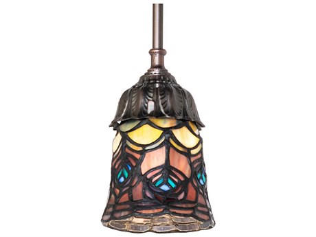 Meyda Tiffany Peacock Feather 1-Light Orange Bell Mini Pendant