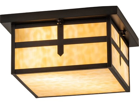 Meyda Hyde Park 2-Light Craftsman Brown Glass Flush Mount