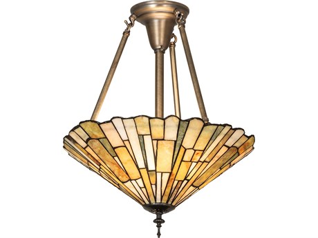 Meyda Delta 3-Light Gray Tiffany Traditional Bowl Semi Flush Mount