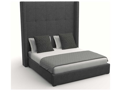 Nativa Interiors Aylet Button Tufted High Gray Upholstered Panel Bed