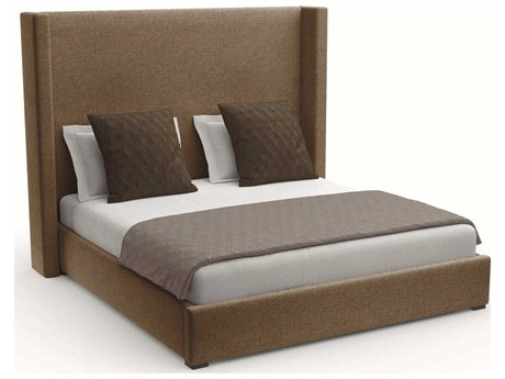 Nativa Interiors Aylet Plain High Brown Upholstered Panel Bed