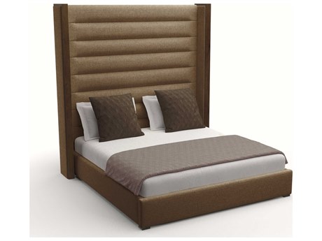 Nativa Interiors Irenne Horizontal Channel Tufted High Brown Upholstered Panel Bed