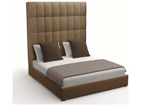 Nativa Interiors Moyra Box Tufted High Brown Ply Wood Upholstered Panel Bed