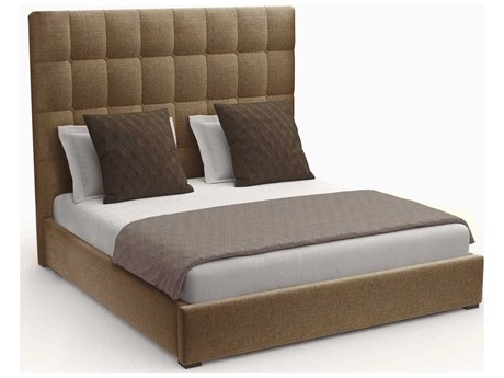 Nativa Interiors Moyra Box Tufted High Brown Upholstered Panel Bed