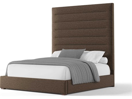 Nativa Interiors Moyra Horizontal Channel Tufted High Brown Upholstered Panel Bed
