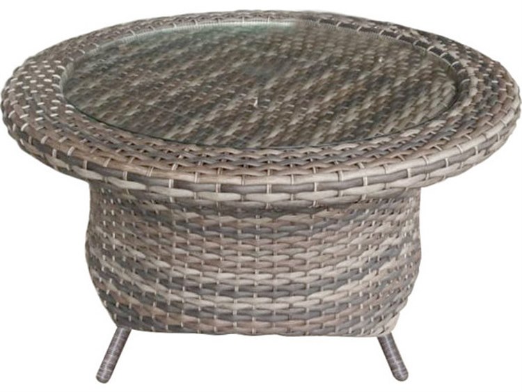 Forever Patio Aberdeen Wicker Rye 36'' Round Glass Top Rotating Chat Table