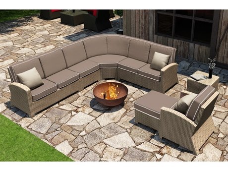Forever Patio Quick Ship Barbados Ebony Wicker 7 Piece Fire Pit Sectional Lounge Set