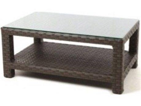 Forever Patio Barbados Wicker Heather Thick 42''W x 28''D Rectangular Glass Top Coffee Table