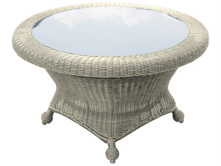Forever Patio Carlisle Wicker Alabaster 36'' Round Glass Top Rotating Chat Table
