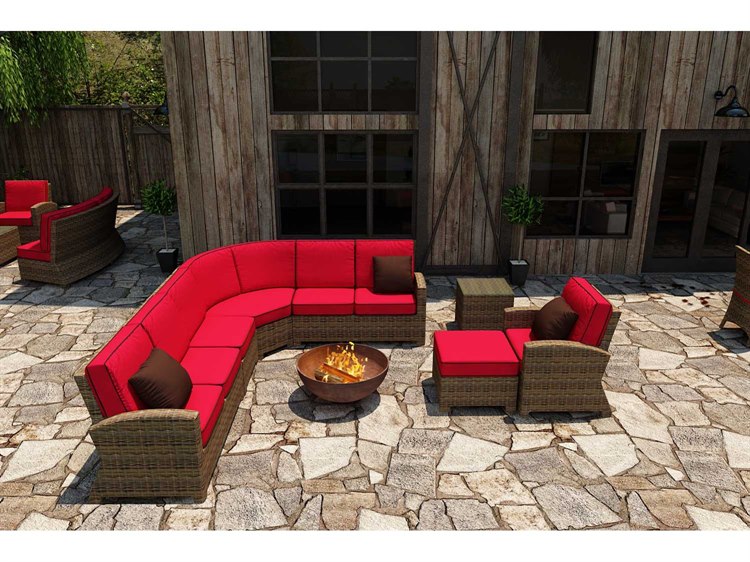 Forever Patio Cypress Wicker Heather Round 7 Piece Sectional Lounge Set
