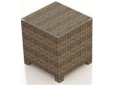 Forever Patio Cypress Wicker Heather Thick 20'' Square Glass Top End Table