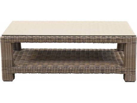 Forever Patio Horizon Wicker Bronze Smoke 43''W x 27''D Rectangular Glass Top Coffee Table with Bottom Shelf