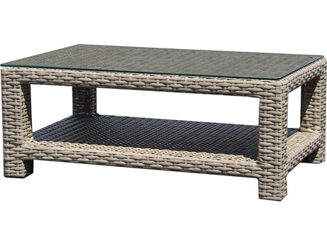 Forever Patio Universal Wicker 44''W x 28''D Rectangular Glass Top Coffee Table with Shelf