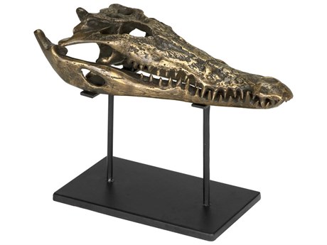 Noir Antique Brass Alligator On Stand Sculpture