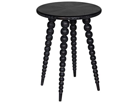 Noir Rebecca Round Wood Cinder Black End Table