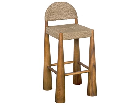 Noir Laredo Teak Wood Synthetic Seagrass Clear Coat Flat Bar Stool