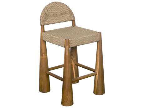 Noir Laredo Teak Wood Synthetic Seagrass Clear Coat Flat Counter Stool