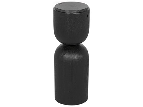 Noir 9" Round Marble Burnt Black End Table