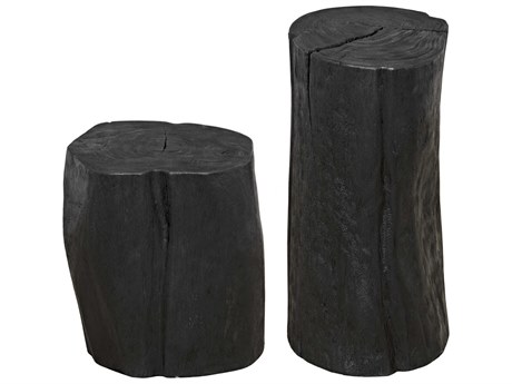 Noir Round Wood Burnt Black End Table