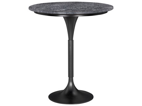 Noir Jman Matte Black Round Marble Bar Table