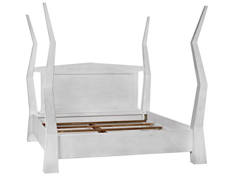 Noir White Wash Mahogany Wood California King Poster Bed