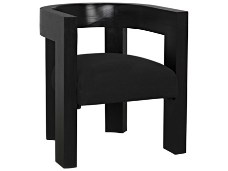 Noir Mahogany Wood Black Upholstered Arm Dining Chair