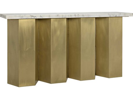 Noir Living Room Accents Rectangular Stone Antique Brass Console Table
