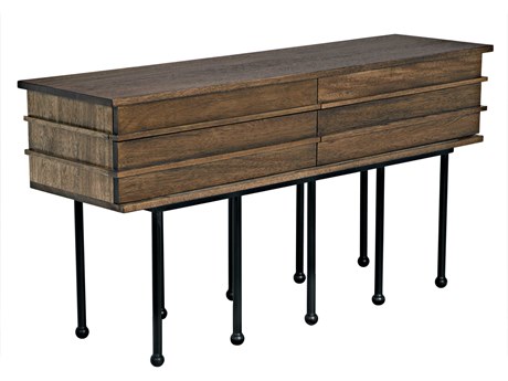 Noir Oliver Rectangular Wood Dark Walnut With Matte Black Base Console Table