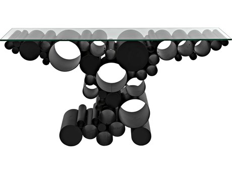 Noir Rectangular Glass Black Metal Console Table